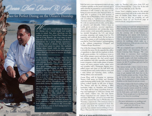 Garden State Menu Magazine Article – Ocean Place Resort & Spa Restaurant, Long Branch, NJ